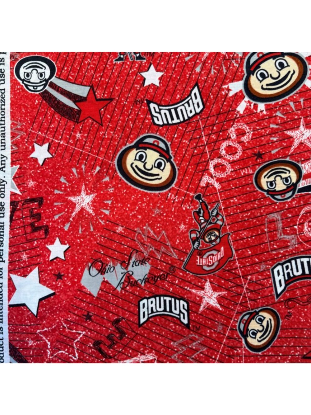 Ohio State University Buckeyes Brutus Fabric Panel 3/4 Yard Red Knit 27”x60” - Picture 3 of 5